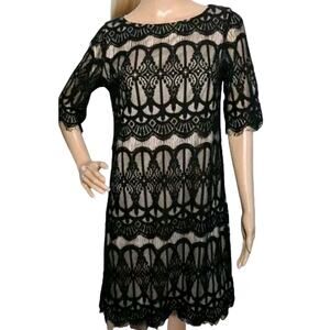 Eliza J Women's Size 6 Shift Dress Black Lace Over Tan